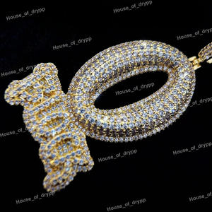 Colgante con el número cero estilo Iced Out, cadena de cuerda plateada, estilo hip hop, con diamantes de imitación Moissanite, colgante llamativo para hombres y mujeres. - Product Image 2