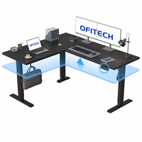 Bureau debout en forme de L de 63 pouces avec trois moteurs, bureau d'angle électrique réglable en hauteur, table d'ordinateur ergonomique assis-debout