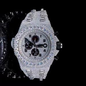 Haute qualité à la main réglage complet IcedOut luxe argent Moissanite diamant montres mouvement automatique montre de forme ronde - Product Image 1