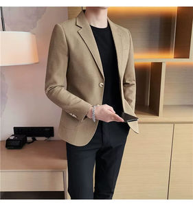 Chaqueta de traje informal ajustada para hombre 2025, chaqueta con cuello mandarín estampado, abrigo deportivo de un solo pecho, abrigo de vestir de negocios - Product Image 2