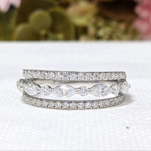 1.40 Ct Luxury Marquise & Round Lab Grown Diamond Half Eternity Wedding Band, 10K/14K <b>White</b> Gold Stackable Band, Valentine Gift - Product Image 3
