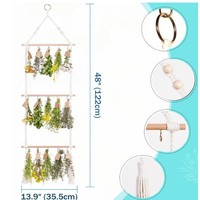 Rak pengering bunga ramuan tanaman 2 tingkat 25 buah, cokelat, Rak pengering herbal benang goni alami, rak gantung warna gading