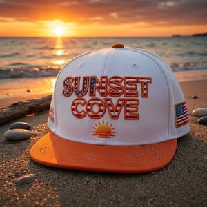 Premium Custom 6 Panel Flat Bill <b>Snapback</b> <b>Cap</b> Sports Fashion Sunset Inspired Orange Brim Canvas 3D Embroidery Private Label OEM - Product Image 5