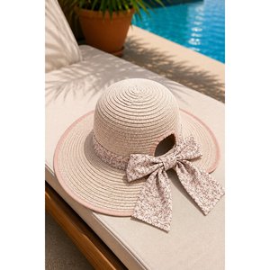 Adjustable Powder Pink <b>Floppy</b> Straw <b>Hat</b> Natural Grass Material with Bow Detail at the Back - Product Image 1
