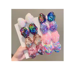 Korean Style Kids Colored Bowknot Hair Pins Girls Hair Accessories Sparkling Sequined Hairpin Shining Bows Hair Clips For Party