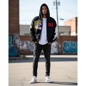 Sweat à capuche surdimensionné pour homme en coton lourd délavé à l'acide, avec logo brodé délavé, fermeture éclair vintage - Product Image 3