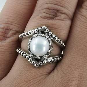 Handmade Minimalist June Birthstone Sterling Silver Pearl <b>Ring</b> <b>Dainty</b> Silver Pearl <b>Ring</b> for Women - Product Image 4