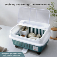 Boîte de rangement pour vaisselle en plastique, séchoir à vaisselle anti-poussière, égouttoir ventilé pour bols et baguettes avec couvercle