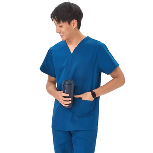 Uniformes de hospital de material elástico con cuello en V y logotipo personalizable - Product Image 2