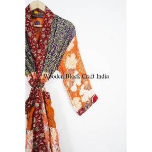 Kimono Largo de Seda Hecho a Mano para Mujer, Bata de Dama de Honor de Alta Calidad con Diseño Vintage de Patchwork, Talla Única, Ropa de Dormir para Verano - Product Image 3