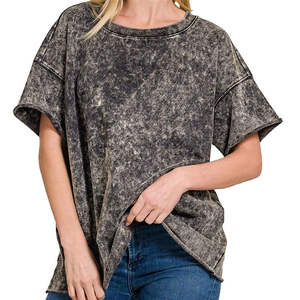 เสื้อยืดคอวีผู้หญิง ราคาโรงงาน สินค้าพร้อมส่ง เป็นมิตรกับสิ่งแวดล้อม ผ้าเดนิมลำลอง ผ้าถักแบบเรียบ ย้อมสีพื้น รับสกรีนโลโก้ ผ้าบาติก ผ้าฟลานเนลแบบมีรู - Product Image 1