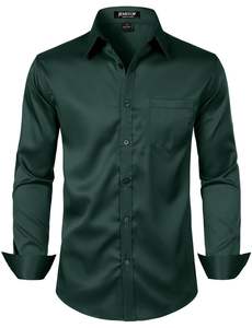 Chemises pour hommes en coton décontractées à coupe ajustée, couleur unie, en coton 100%, personnalisation en gros - Product Image 4