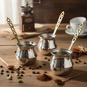 Ensemble de 3 pièces vintage en cuivre pour cafetière, traditionnel pour le thé, vaisselle automatique durable en laiton, verre, céramique, plastique, métal - Product Image 1