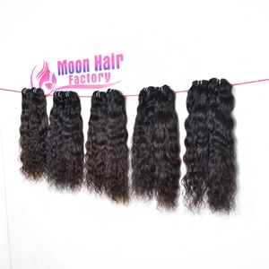 Extensions de cheveux indiennes pour femmes, couleur naturelle noire, double trame, vague profonde, cuticule alignée vietnamienne, machine, en gros, à vendre - Product Image 2