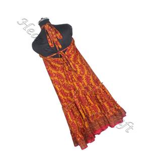 SD008 Saree / Sari / Shari vêtements indiens et pakistanais de l'Inde Hippy Boho indien fait à la main Vintage Sari robes en soie à la mode - Product Image 6