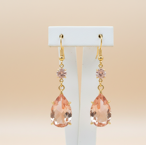 Wholesale 4.5 Inch Champagne Hydro 6mm Round & 12×16 mm Pear CZ Earring 925 Sterling Silver 18K Gold Plated - Product Image 2