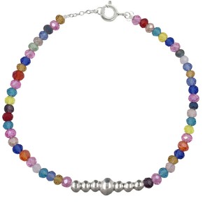 สร้อยข้อเท้าเงินพร้อมหินธรรมชาติและเครื่องประดับเท้าทางศาสนา7เม็ดทำจากสแตนเลสและหินหลักเพทาย - Product Image 1