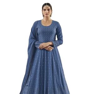 Heavy Faux Georgette bordado mujer Menkalinan traje indio y paquistaní ropa con trabajo de papel - Product Image 2