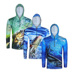 Sublimación personalizada Impreso de secado rápido UPF 50 Camisa de pesca Protección UV Ropa de pesca Manga larga Hombres Sudadera con capucha Camisas de pesca - Product Image 1