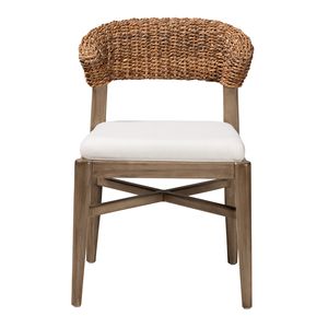 Chaise de salle à manger nordique élégante avec cadre en bois et dossier en rotin tissé avec revêtement pour intérieurs de salle à manger scandinaves intemporels - Product Image 2