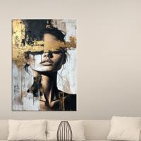 Impression sur toile Paysage Art déco moderne, Œuvre d'art élégante Femme Dorée, Panneau encadré à suspendre