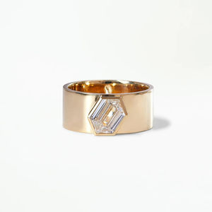 Venta al por mayor 14K oro amarillo Fairmined 1.32ctw hexágono corte brillante diamante blanco Natural boda joyería anillo diseño para ella - Product Image 1