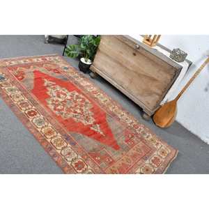 Alfombra roja y beige de Anatolia, alfombras turcas de 3,8x7 pies - Product Image 4