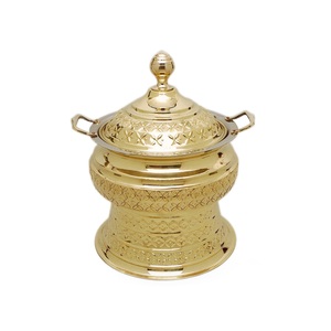 Chauffe-plat arrondi en métal en laiton avec poignée Casseroles de buffet servant un chauffe-plat de finition plaqué or - Product Image 6