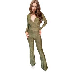 D0906 ta76 vendita calda con scollo a V manica lunga con paillettes tuta svasata da strada un pezzo pagliaccetto da <span class=keywords><strong>donna</strong></span> Sehefashion - Product Image 3