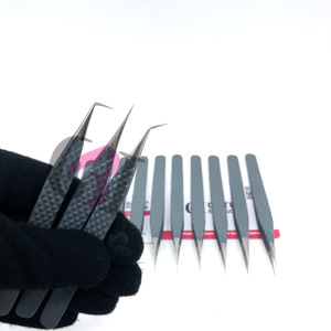 Pince à épiler pour extensions de cils droites à revêtement en poudre grise à 90 degrés de haute qualité Instruments de beauté en acier inoxydable à 45 degrés - Product Image 1