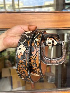 New Arrival Genuine Leather Western Hand Tooled and Style Hand Painted Floral Belt Real Handmade Tooled Leather Unisex Waist Bel - Product Image 6
