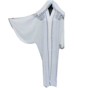 Luxury White Women's Batwing Abaya Farasha Jalabiya Satin <b>Dress</b> Party Style Natural Waistline High Neckline Floor-Length - Product Image 2