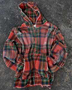 Sweat à capuche surdimensionné vintage pour homme en coton 100% à carreaux gaufré avec fermeture éclair brodée personnalisée, délavé au soleil et délavé - Product Image 3