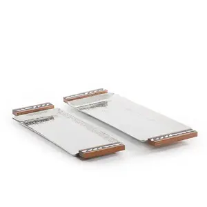 Bandeja para servir personalizada, té, café, comida, desayuno para el hogar, mesa decorativa, plato para servir de aluminio con mango de madera - Product Image 1