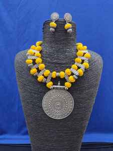 Cuentas de plata oxidadas alemanas hechas a mano con colgante redondo y Bola de hilo de algodón collar de hilo ajustable para mujer - Product Image 2