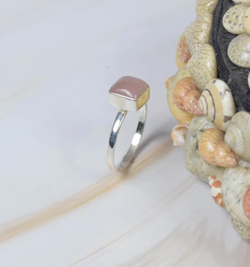 แหวนพลอยเงินสเตอร์ลิง925ทำด้วยมือสีชมพูกุหลาบควอตซ์ทรงสี่เหลี่ยมหินธรรมชาติ januace ของขวัญแต่งงาน - Product Image 2