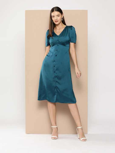 Robe de soirée élégante A-Line en satin à manches bouffantes pour filles en polyester 100% - Product Image 2