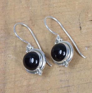 925 <b>Sterling</b> <b>Silver</b> Fine <b>Dangle</b> <b>Earrings</b> with Black Onyx Round Cut Gemstone for Engagement or Anniversary Gifts - Product Image 4