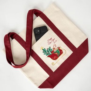 Bolsa de Lona para Mujer con Asas Color Borgoña, 16 x 14 x 5 Pulgadas (40 x 35 x 12 cm), 18 Diseños Festivos - Product Image 6