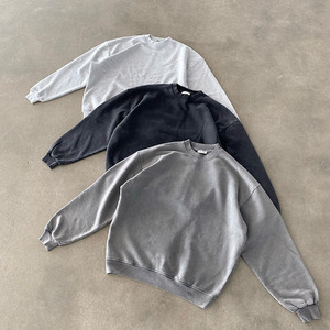 Venta al por mayor en blanco liso Vintage cuello redondo logotipo personalizado cuello redondo de gran tamaño desgastado lavado ácido personalizado DTG impreso sudadera - Product Image 1