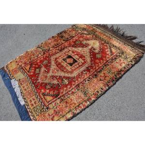 <b>Traditional</b> Red Beige Wool <b>Rug</b> 4.3 X 6.2 ft Vintage Turkish Patchwork Design Flat Weave Latex for Teen Living Room Decorations - Product Image 4