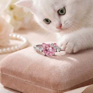 Jeulia Petland Milgrain Minimalist Pink <b>Cat</b> Fashion <b>Ring</b> - Product Image 4