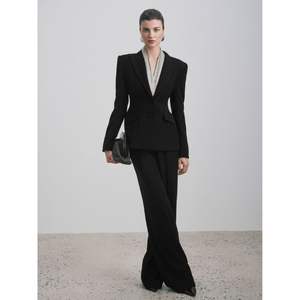 Pantalones Elegantes de Pierna Recta para Mujer, Estilo Minimalista, Frente Plano, Servicio ODM, SOUL, 20% Seda, 80% Poliéster - Product Image 1