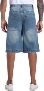 Short en jean long pour homme, non extensible, coupe décontractée, large, avec entrejambe sous le genou, avec poches arrière. - Product Image 6