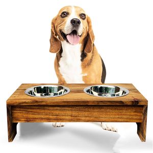 Acacia Wooden <b>Feeder</b> for Pet with Stainless Steel Pet Bowl Double Feeding Bowl Diner Elevated Stand for Providing Food and Water - Product Image 6