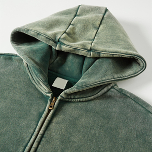 Sweats à capuche surdimensionnés à fermeture éclair pour hommes poids lourd personnalisé coton vierge Streetwear Vintage lavage à l'acide à capuche pour hommes - Product Image 2