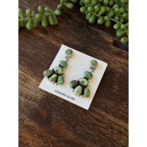 Sheila Becenti Sonoran Gold Turquoise & Sterling Silver Drop <b>Earrings</b> <b>Post</b> Dangle Cluster Design for Gift - Product Image 3