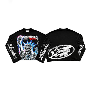 Nouveau design, sweat-shirt personnalisé en coton French Terry épais, imprimé, épaules tombantes, surpiqûres contrastées, streetwear pour hommes - Product Image 1