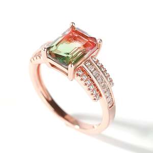 Jeulia One-Of-A-Kind <b>Emerald</b> Cut Rose Gold Plated Sterling <b>Silver</b> Watermelon <b>Ring</b> - Product Image 3