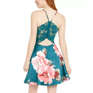 Robe évasée verte City Studios Junior, taille 3, dos en dentelle, imprimé floral, élégante, longueur ras du sol, taille ajustée, respirante, ODM pour le quotidien - Product Image 2